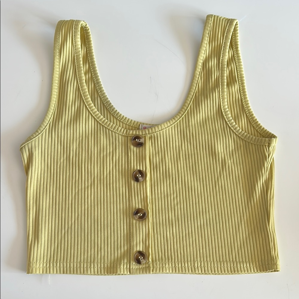 Ribbed Yellow Button-Up Crop Top